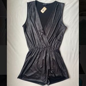 Potter's Pot Metallic Black Sleeveless Romper